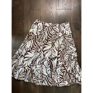 Coldwater Creek Linen Blend Skirt Brown White Leaf Print Midi Size M